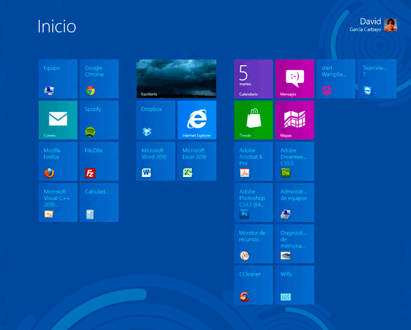Menú de inicio de Windows 8